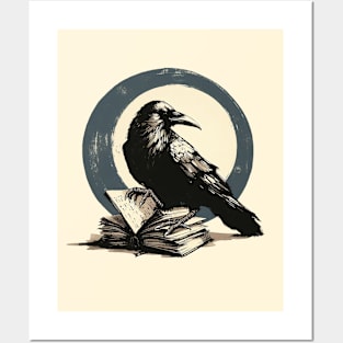 Black raven read book, gift for reader, student gift, lover books, black and white Posters and Art